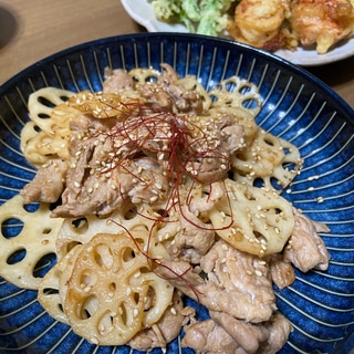 蓮根と豚肉の中華炒め